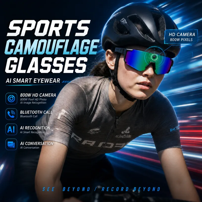 Sports Equipment In French - แว่นตาอัจฉริยะ AI รุ่นใหม่สำหรับกีฬา พร้อมกล้อง 8MP ระบบกันสั่นภาพ
