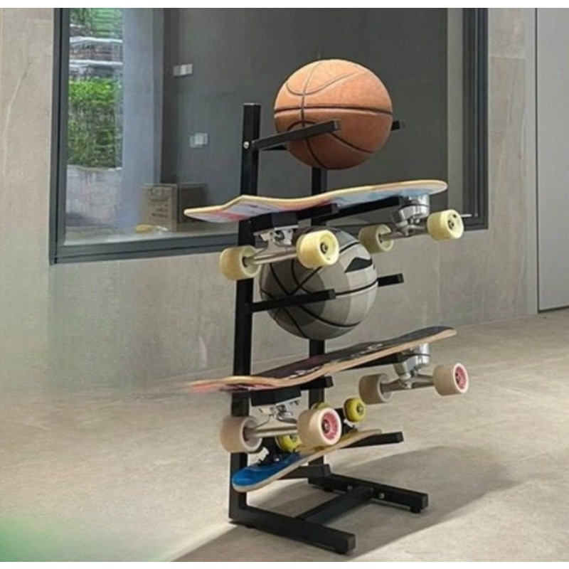 Sports Equipment Football - ชั้นวางอุปกรณ์สเก็ตบอร์ด ดีไซน์แบบรวม สำหรับบาสเก็ตบอล ฟุตบอล กีฬาต่างๆ ที่เก็บของจิปาถะ