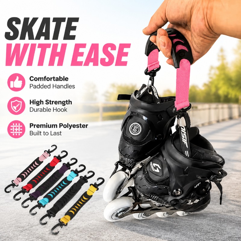 Roller Skate Inline - โรลเลอร์สเก็ตพร้อมเชือกผูกแบบมีด้ามจับ, ตะขอแข็งแรงสูง, โพลีเอสเตอร์, อินไลน์สเก็ตมืออาชีพสำหรับการเล่นสเก็ตกลางแจ้ง, สีดำชมพู